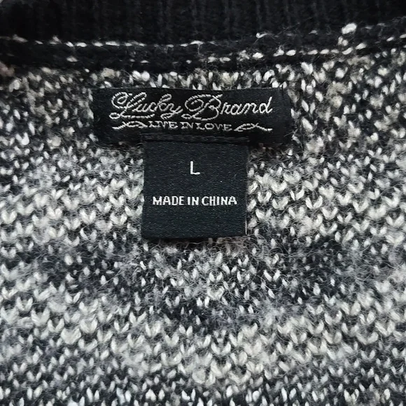 Lucky Brand Black & Cream Southwestern Open Cardigan Sweater Size Large - Picture 2 of 9